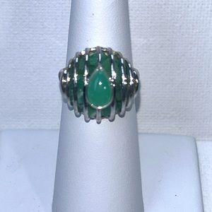 NWOT Genuine Green Aventurine Sterling Silver Cage Ring By Designer Sajen Modern